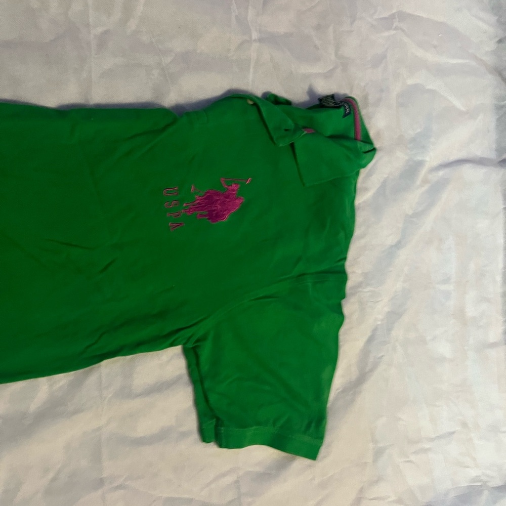 U.S. Polo Assn. Green Polo with Pink Logo